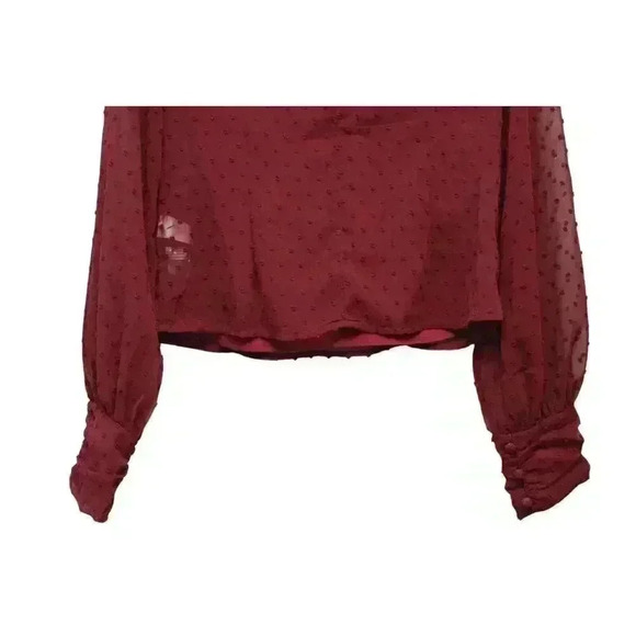 NWT Lulus Blouse Size Medium Textured Swiss Dot Sheer Mesh Keyhole Chiffon - Picture 12 of 16